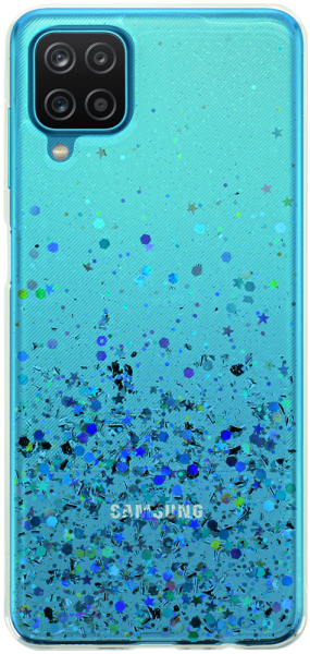 Samsung Galaxy A12 (SM-A125F) kemény hátlap szilikon kerettel flitteres átlátszó