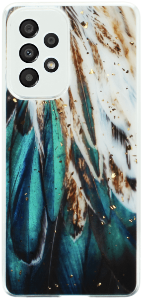 Samsung Galaxy A53 5G (SM-A5360) kemény hátlap kameravédővel Gold Glam Feathers