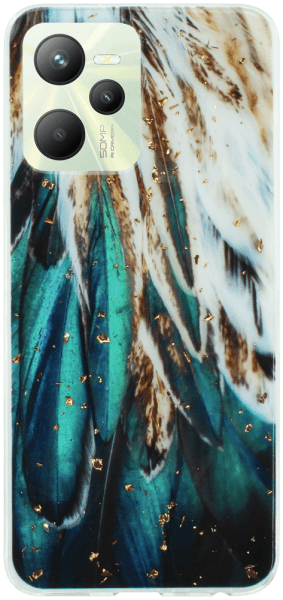 Realme C35 kemény hátlap Gold Glam Feathers