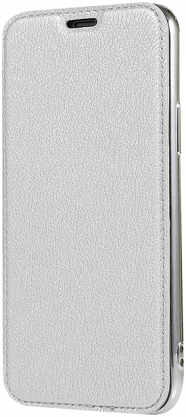 Samsung Galaxy S20 Ultra 5G (SM-G988B) oldalra nyíló flipes bőrtok átlátszó szilikon hátlap, fémhatású keret ezüst