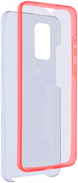 Samsung Galaxy S20 Ultra 5G (SM-G988B) kemény hátlap szilikon előlap piros kerettel 360° védelem átlátszó -- 325514