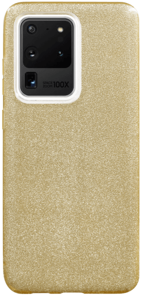 Samsung Galaxy S20 Ultra 5G (SM-G988B) szilikon tok kivehető ezüst csillámporos réteg halvány sárga