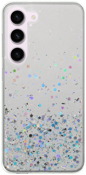 Samsung Galaxy S23 (SM-S911B) kemény hátlap szilikon kerettel flitteres átlátszó