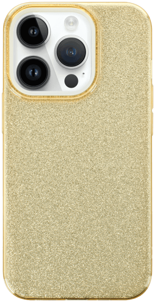 Apple iPhone 14 Pro szilikon tok kivehető ezüst csillámporos réteg halvány sárga