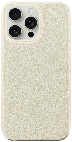 Apple iPhone 15 Pro Max szilikon tok kivehető ezüst csillámporos réteg halvány sárga