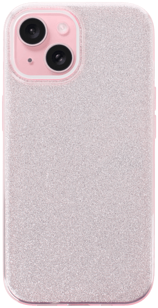 Apple iPhone 15 szilikon tok kivehető ezüst csillámporos réteg halvány rózsaszín