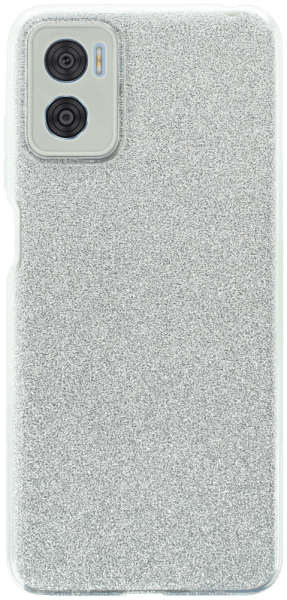 Motorola Moto E22 szilikon tok kivehető ezüst csillámporos réteg kameravédővel átlátszó