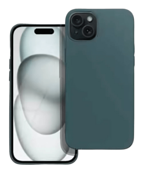 Apple iPhone 15 szilikon tok kameravédővel matt sötétzöld