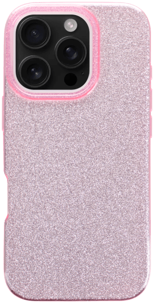 Apple iPhone 16 Pro szilikon tok kivehető ezüst csillámporos réteg halvány rózsaszín