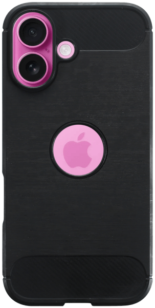 Apple iPhone 16 ütésálló szilikon tok szálcsiszolt-karbon minta légpárnás sarok logó kihagyós fekete