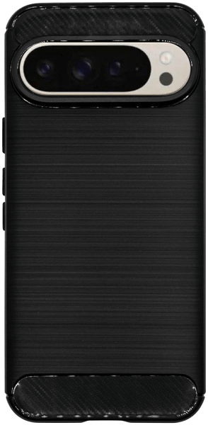 Google Pixel 9 ütésálló szilikon tok szálcsiszolt-karbon minta légpárnás sarok fekete